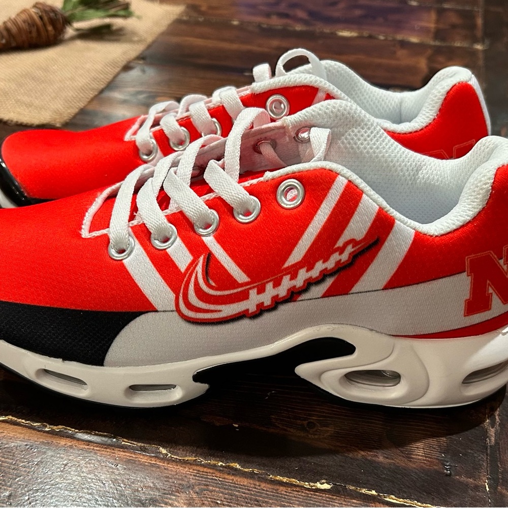 NCAA Nebraska Red and White Athletic Sneakers